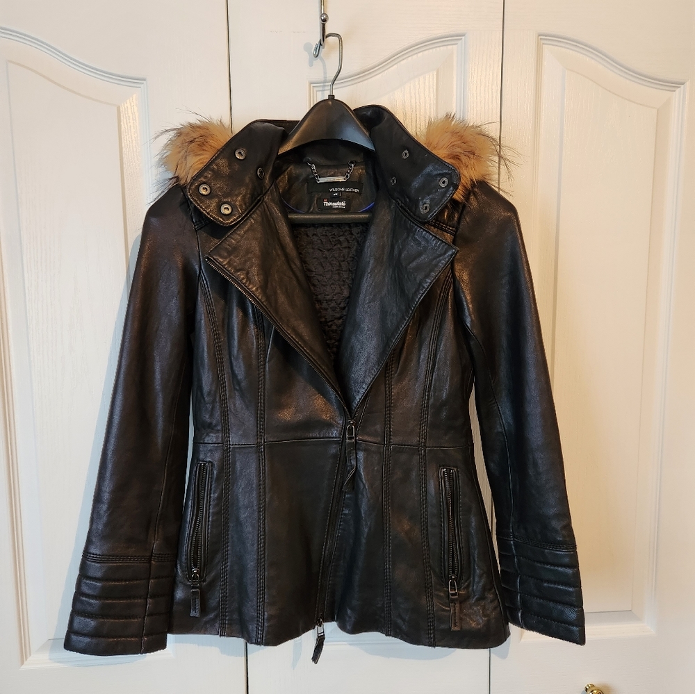 Black Wilson leather hooded coat
